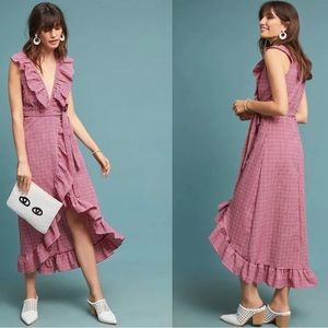 MISA Los Angeles Stella Plaid Wrap Dress Pink Size Small